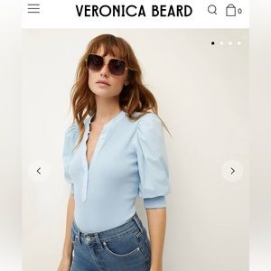Veronica Beard coralee puff-sleeve tee in Lake Blue